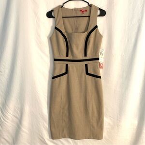 NWT XOXO Chaville Sheath Beige Sleeveless Dress Women's Sz 4/6 Midi Pencil Lined